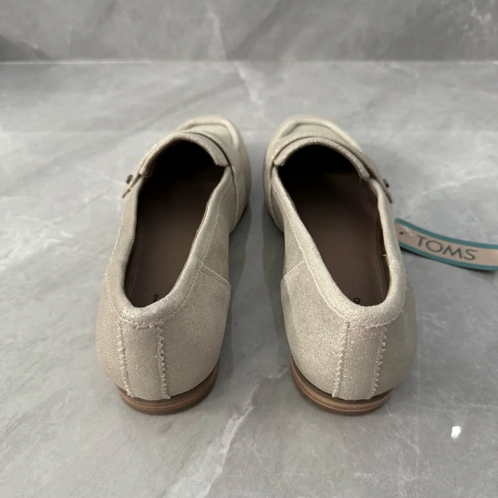 Women’s TOMS Lynette Loafer Dress Shoe Champagne Metallic Suede Leather Size 10 - Picture 9 of 15